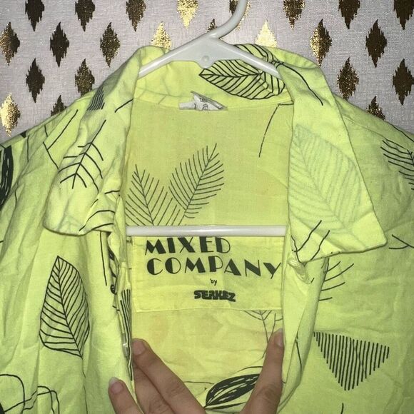 Mixed company by Serkes Bright neon yellow fluorescent button up short sleeve sh - Picture 3 of 4